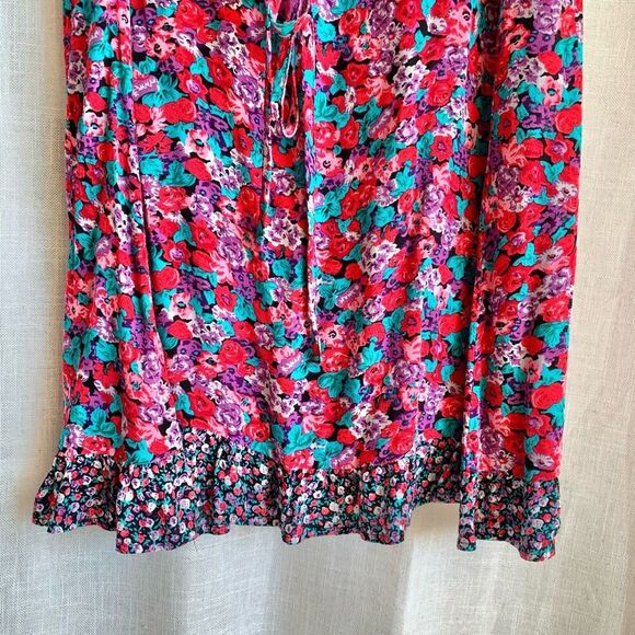 RIXO Womens Bold Floral Dress 16W 18W Short Sleeve Ruffle Hem Mini Boho Party - Picture 10 of 16